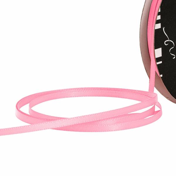 Satin Ribbons |  Ribbon Satin Deluxe Double Faced Mid Pink (3mmx50m) Fabric & Paper Ribbons Pink