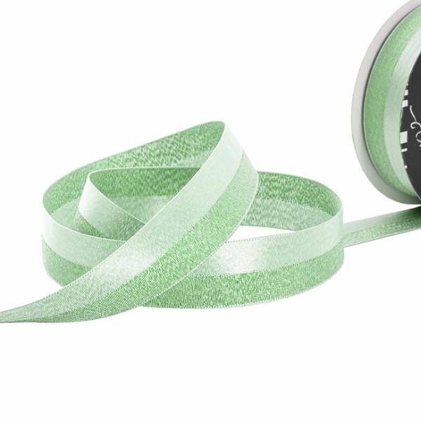 Satin Ribbons |  Ribbon Satin & Metallic Glitter Duo Green (25mmx20m) Fabric & Paper Ribbons Satin Ribbons