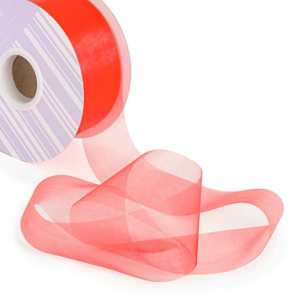 Organza Ribbons |  Bulk Organza Ribbon Cut Edge Red (50mmx100m) Fabric & Paper Ribbons Organza Ribbons