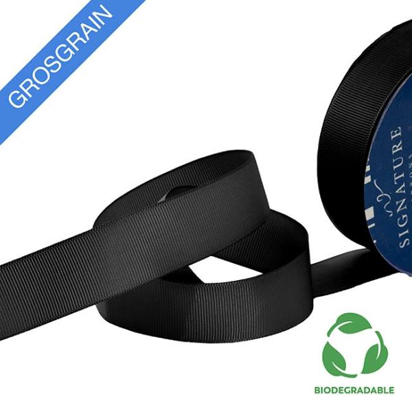 Biodegradable Ribbon |  Ribbon Bio-Poly Blend Grosgrain Black (25mmx25m) Biodegradable Ribbon Biodegradable Ribbon