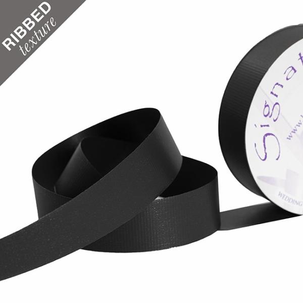 Poly Tear Ribbon |  Premium Tear Ribbon Embossed Grosgrain Black (30mmx50m) Fabric & Paper Ribbons Black