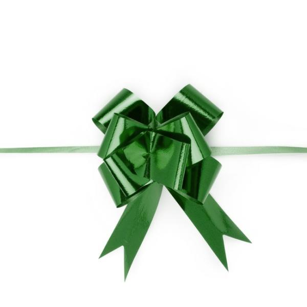 Pull Bows |  Ribbon Pull Bow Metallic Green (32mmx53cm) Pack 25 Pull Bows Green